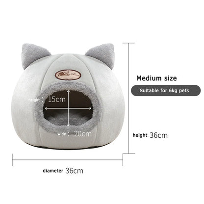Cozy Hooded Cat Bed with Soft Cushion